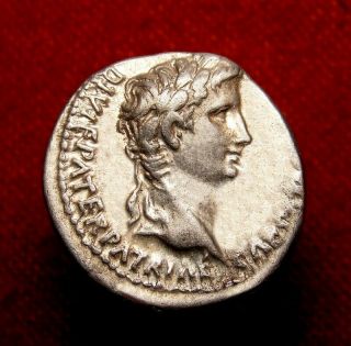 Augustus Emperor and 2 Caesars Lucius & Gaius Rare Ancient Roman Silver Coin 2