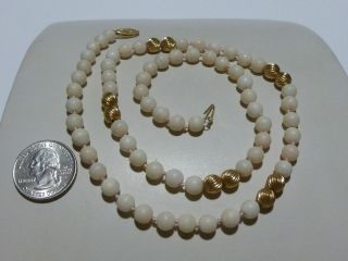 ESTATE 14K YELLOW GOLD ANGEL SKIN PACIFIC WHITE CORAL BEADED NECKLACE 28 GRAMS 2