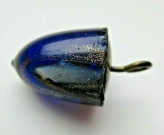 Spectacular Rare Antique Vtg Cobalt Glass Button Unusual Shape W/ Overlays (m)