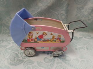 Vintage Toy Ohio Art Company Tin Baby Doll Carriage - Stroller - Buggy