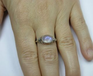 ANTIQUE ART DECO BLUE HUE MOONSTONE 18K GOLD FILIGREE ENGAGEMENT RING 11