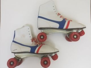 Vintage Official Roller Derby Skates Red White & Blue Pair Size 8