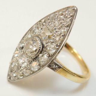 Antique 1910 - 1920s Art Deco Antique Old Mine Cut Diamond Marquise Cluster Ring