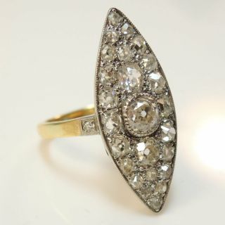 Antique 1910 - 1920s Art Deco Antique Old Mine Cut Diamond Marquise Cluster Ring 2