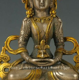 Chinese Antique Silver Copper Gilt Carved Figure Of Buddha Statue D02 6