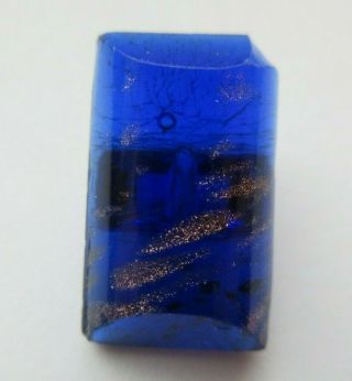 Antique Vtg Victorian Cobalt Blue Glass Button W/ Goldstone 3/4 " (m)