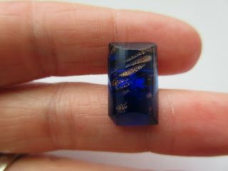 Antique Vtg Victorian Cobalt Blue GLASS BUTTON w/ Goldstone 3/4 