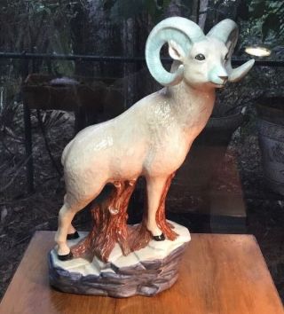 Mid Century American Majolica Bighorn Sheep Ram Signed And Dated