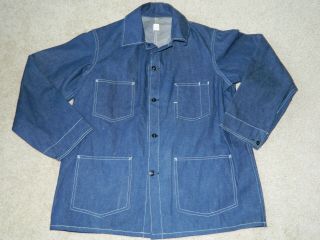 Nos Vtg 1930’s Wpa Sewing Project Dark Denim Work Barn Chore Jacket Mens 48