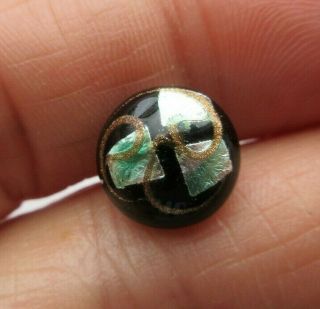 Stellar Antique Vtg Foiled Glass Charmstring Button Unique Design 3/8 " (m)