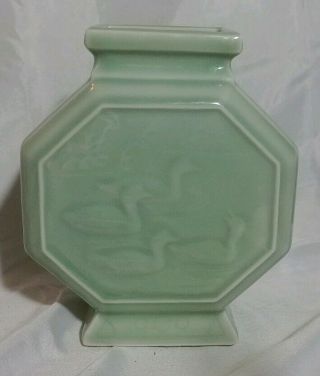 Vintage Chinese Porcelain Celadon Vase Octagon Birds 3