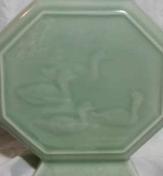 Vintage Chinese Porcelain Celadon Vase Octagon Birds 4