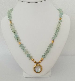 Rare Darlene De Sedle 22k Gold Emerald & Carved Moonstone Necklace