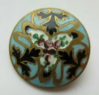 Gorgeous Antique Vtg French Champleve Enamel Button W/ Floral Design 7/8 " (m)