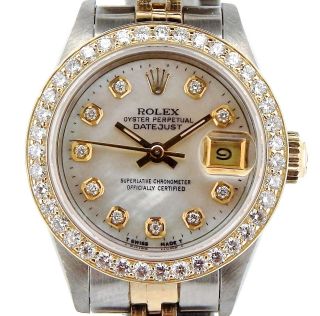Rolex Datejust Lady 2tone 18k Gold Steel Watch Mop Diamond Dial 1ct Bezel 69173