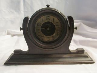 Antique Waltham 8 Day Wood Swivel Mantel Desk Clock - Round Gold Face -