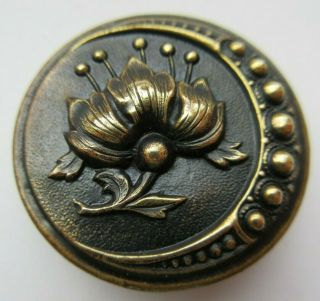 Outstanding X Large Antique Vtg Metal Picture Button W/ Floral Design (m)