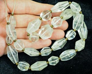 Ancient Near Eastern Rock Clear Crystal Bicone Diamond Barrel Bead Necklace