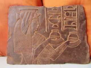 Hand Carved Antique Wall Plaque Of Ancient Egyptian Princess Relief