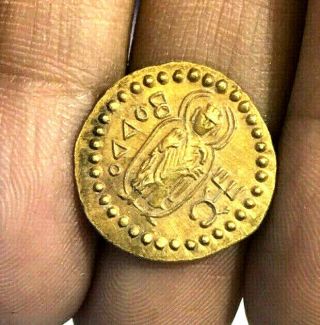 Ancient Kanishka King Holding Lamp Buddha Solid 18k Gold Coin
