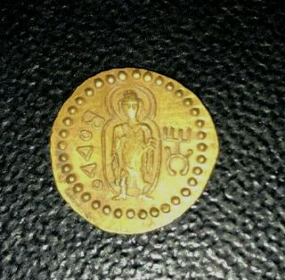 Ancient Kanishka King Holding Lamp Buddha Solid 18k Gold COIN 3