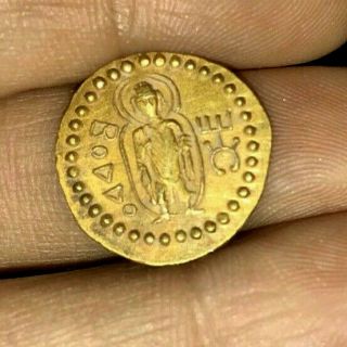 Ancient Kanishka King Holding Lamp Buddha Solid 18k Gold COIN 4