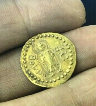 Ancient Kanishka King Holding Lamp Buddha Solid 18k Gold COIN 5