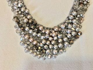 Miriam Haskell Rare Outstanding Woven Pearl Rhinestone Champagne Silver Necklace 2