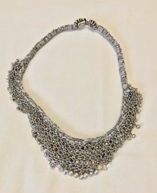 Miriam Haskell Rare Outstanding Woven Pearl Rhinestone Champagne Silver Necklace 3