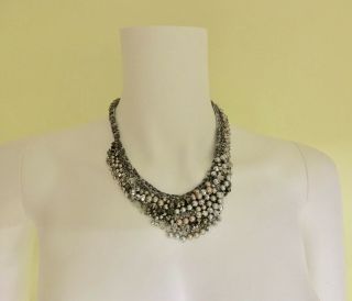 Miriam Haskell Rare Outstanding Woven Pearl Rhinestone Champagne Silver Necklace 6
