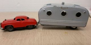Vintage Japan Tin Friction Toy Car & Camper 5