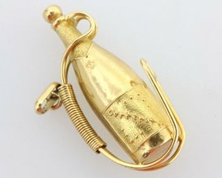 Vintage 18k Yellow Gold Champagne Bottle And Holder Intricate Charm Pendant