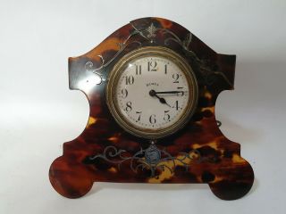 Antique Faux Tortoiseshell Inlaid 8 Day Travel Desk French Clock Watch C1900 A/f