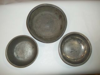 Three Antique Early 19th Century Pewter Nesting Basins