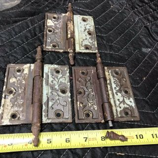 Three Large Antique Victorian Eastlake Cast Iron Door Hinges Steeple Pin