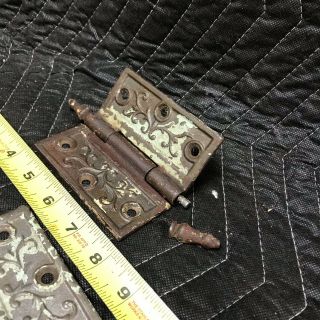 Three Large Antique Victorian Eastlake Cast Iron Door Hinges Steeple Pin 3