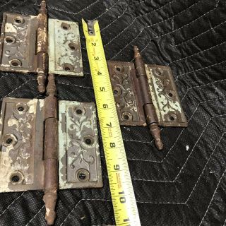 Three Large Antique Victorian Eastlake Cast Iron Door Hinges Steeple Pin 4