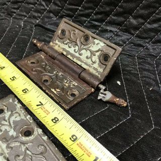Three Large Antique Victorian Eastlake Cast Iron Door Hinges Steeple Pin 5