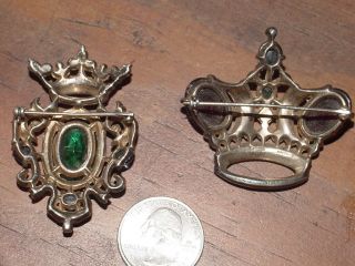 2 Trifari Alfred Philippe Sterling Crown and Heraldic Crown & Crest Brooches,  NR 2