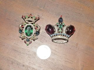 2 Trifari Alfred Philippe Sterling Crown and Heraldic Crown & Crest Brooches,  NR 3