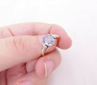 18ct Gold 1ct Cornflower Blue Sapphire Diamond Ring,  Art Deco 18k 750