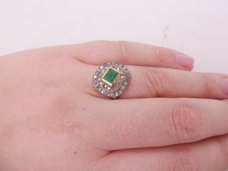 18ct gold emerald rose cut diamond ring,  art deco cluster 18k 750 5