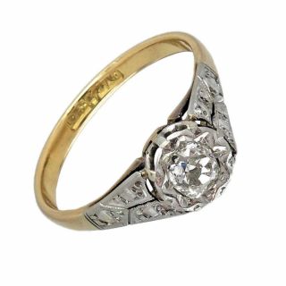 1920s / 30s Art Deco Vintage Engagement Ring,  0.  45 Carat Cushion Old Cut Diamond