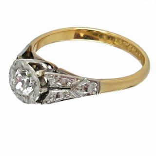 1920s / 30s Art Deco Vintage Engagement Ring,  0.  45 Carat Cushion Old Cut Diamond 3