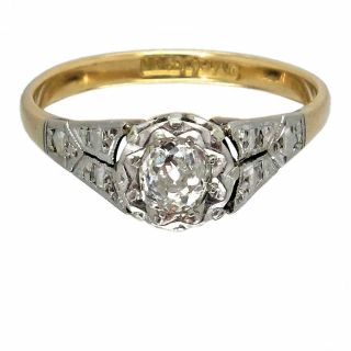 1920s / 30s Art Deco Vintage Engagement Ring,  0.  45 Carat Cushion Old Cut Diamond 4