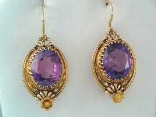 Antique Victorian Lg Solid 14k Gold Color Changing Sapphire Earrings Long Wires