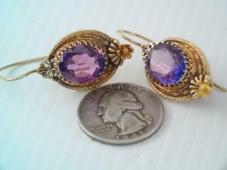 ANTIQUE VICTORIAN LG SOLID 14K GOLD COLOR CHANGING SAPPHIRE EARRINGS LONG WIRES 4