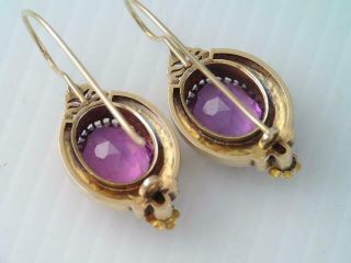 ANTIQUE VICTORIAN LG SOLID 14K GOLD COLOR CHANGING SAPPHIRE EARRINGS LONG WIRES 6