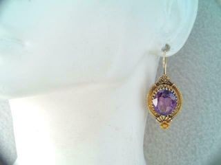 ANTIQUE VICTORIAN LG SOLID 14K GOLD COLOR CHANGING SAPPHIRE EARRINGS LONG WIRES 9