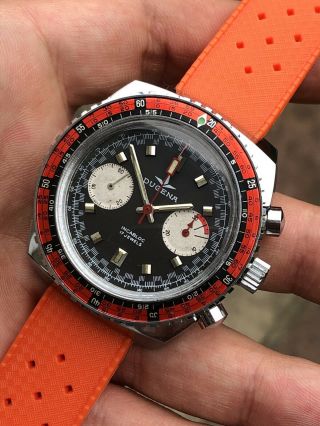 Vintage Dugena Oversized Orange Bezel Chronograph Mens Watch 7733 41,  4mm